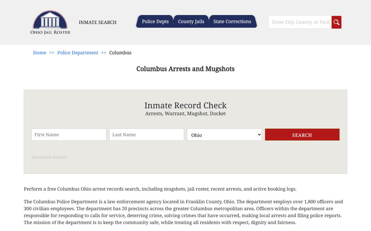 Columbus inmate population arrests and mugshots page