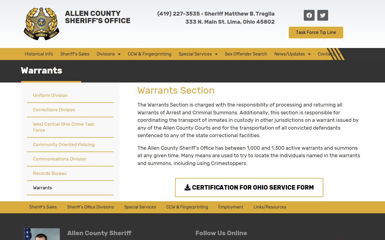 Allen County inmate population warrants division page