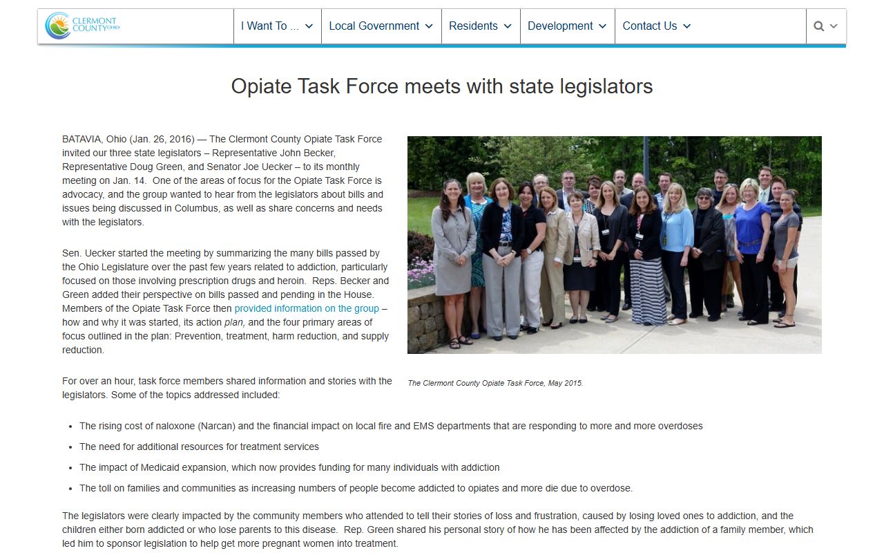 Clermont County inmate population opiate task force page