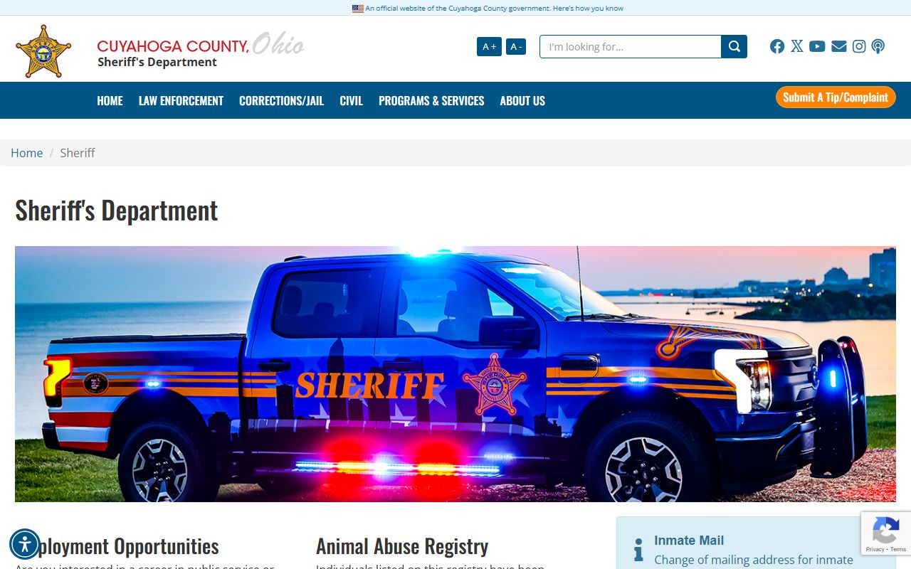 Cuyahoga County inmate population sheriff website