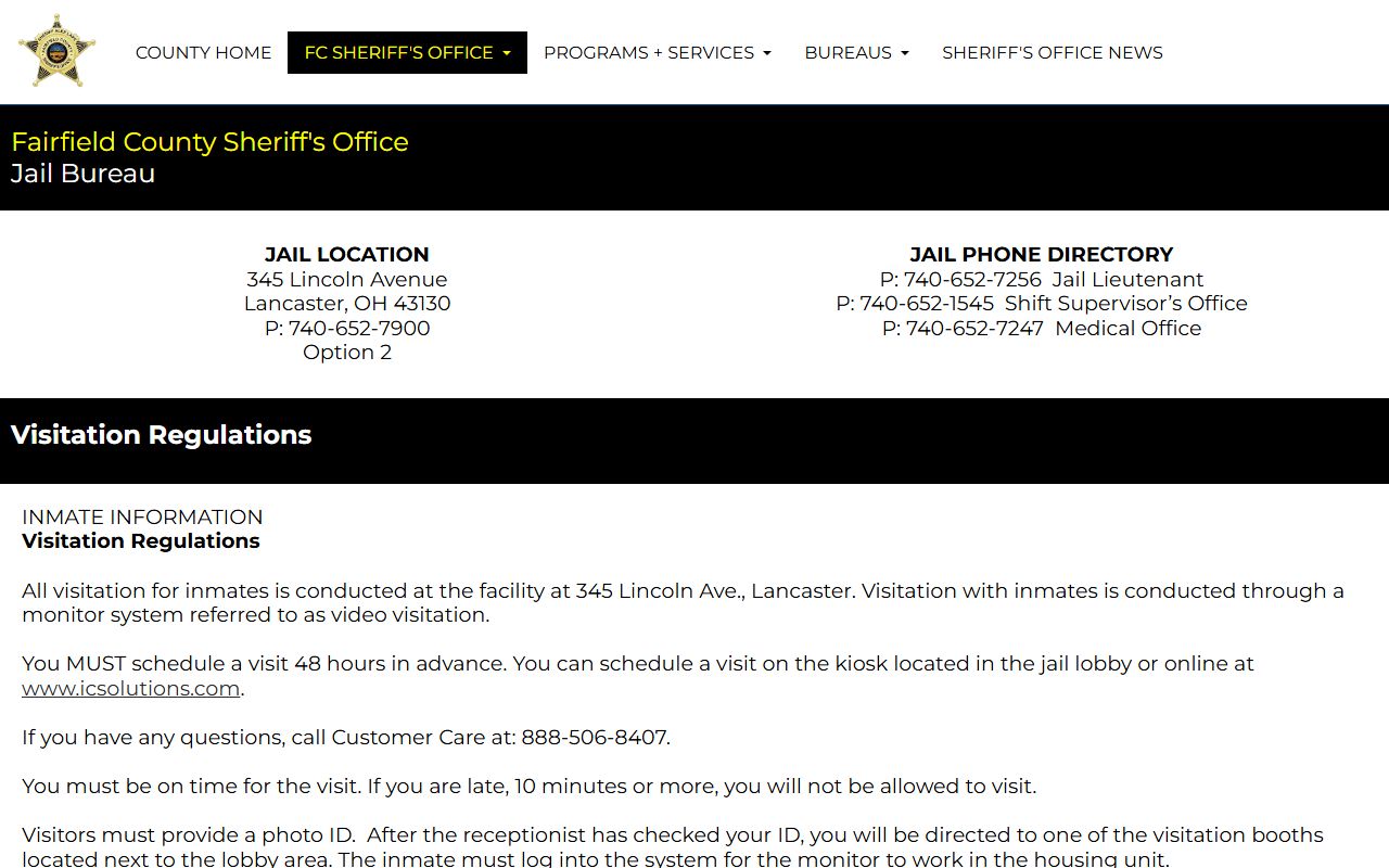 Fairfield County inmate population jail bureau information