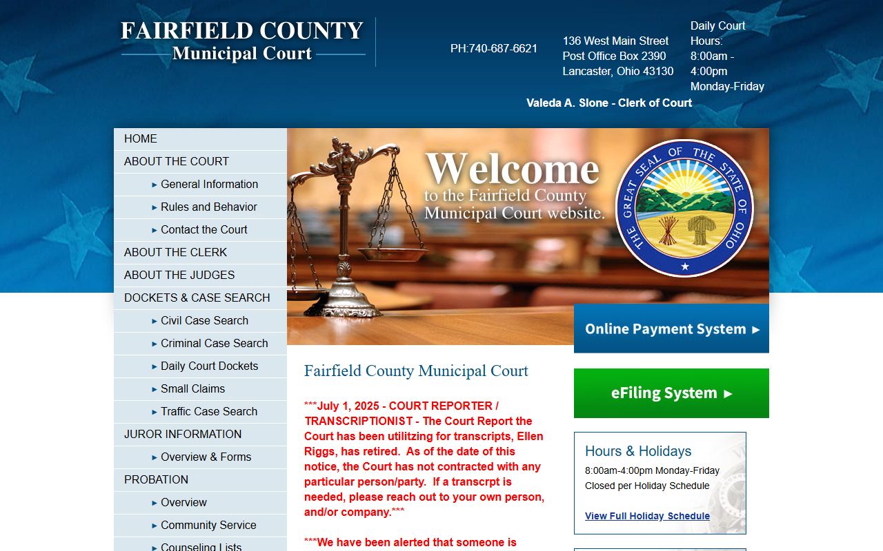 Fairfield County inmate population municipal court records search