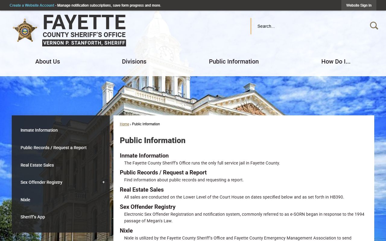 Fayette County inmate population public information resources