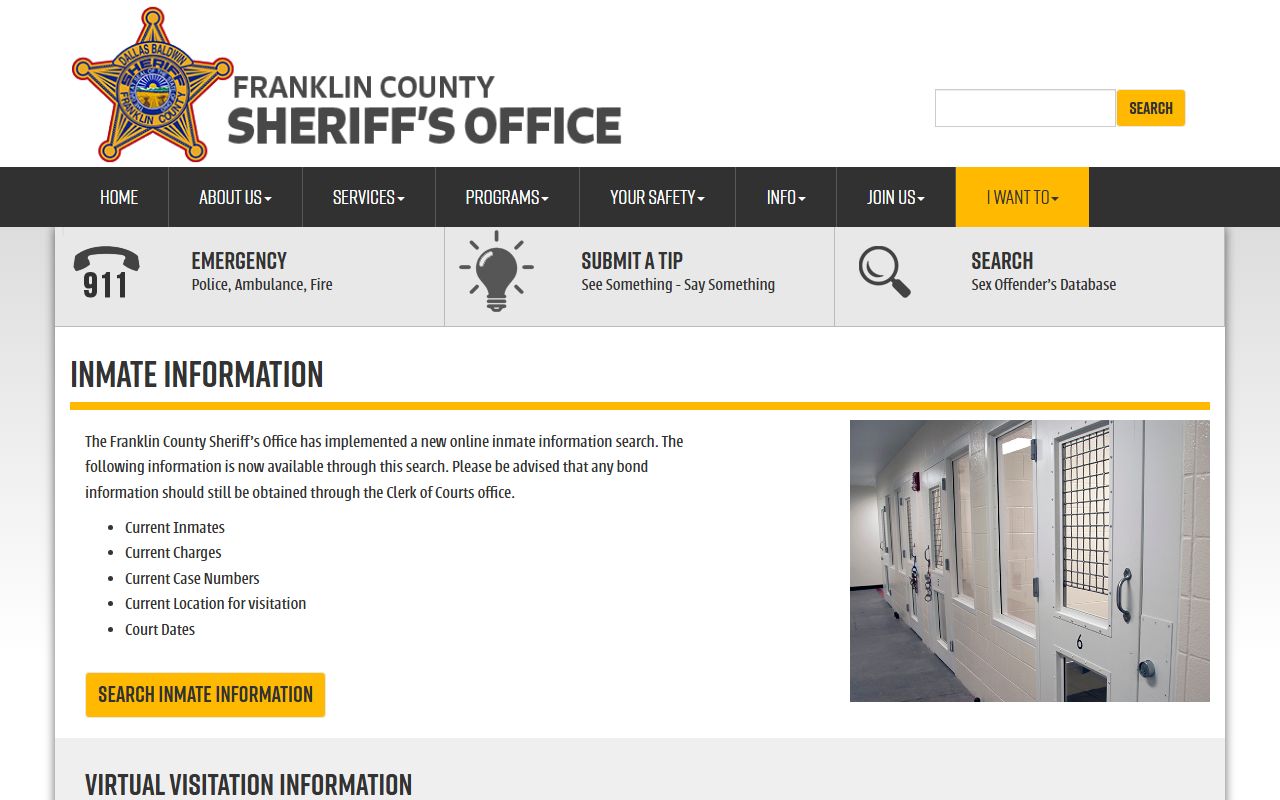 Franklin County inmate population search tool on sheriff website