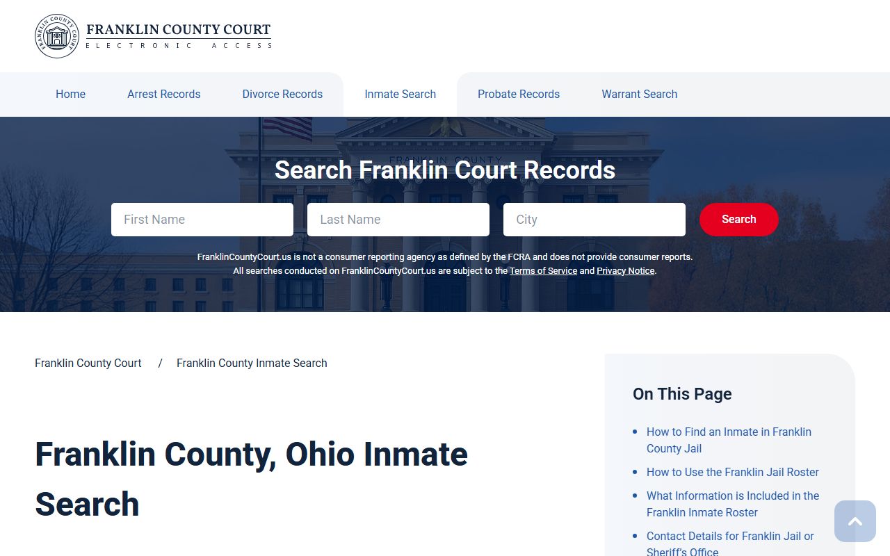 Franklin County inmate population court search portal