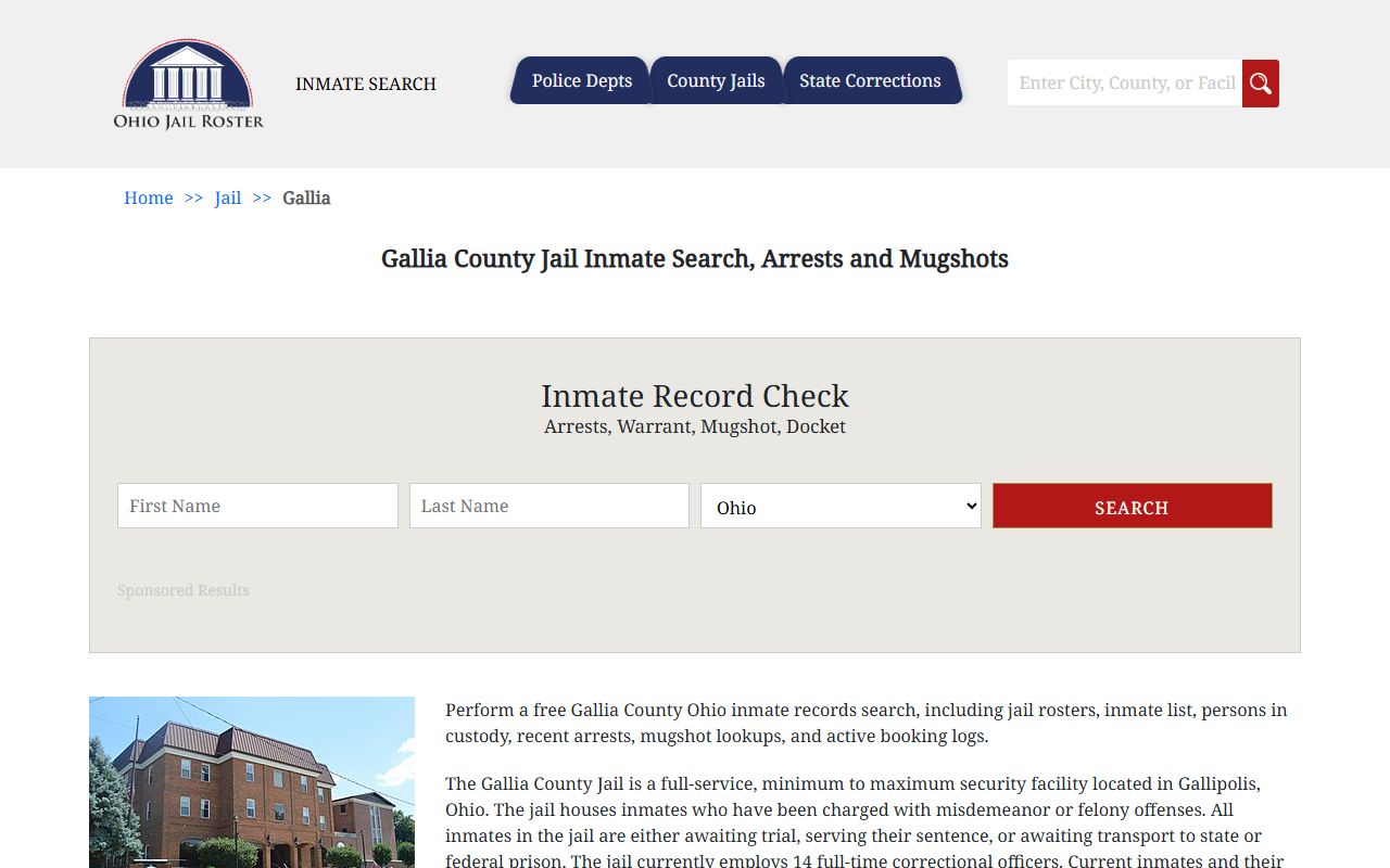 Gallia County inmate population jail roster page