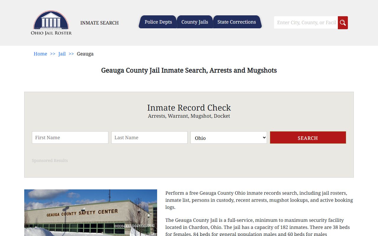 Geauga County inmate population jail roster page