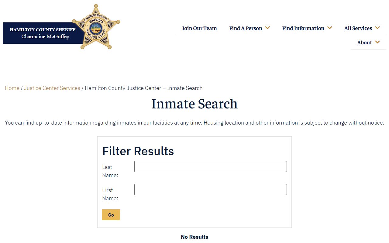 Hamilton County inmate population search portal