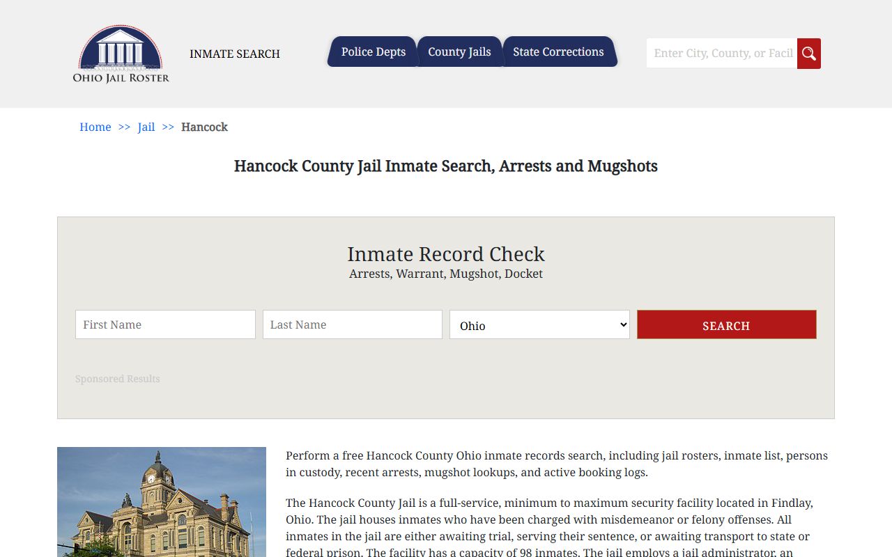 Hancock County inmate population jail roster listing