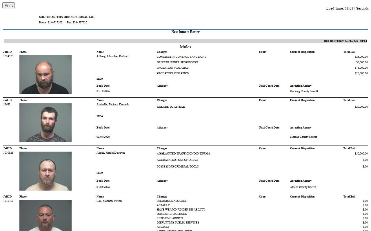 Meigs County inmate population SEORJ regional jail roster