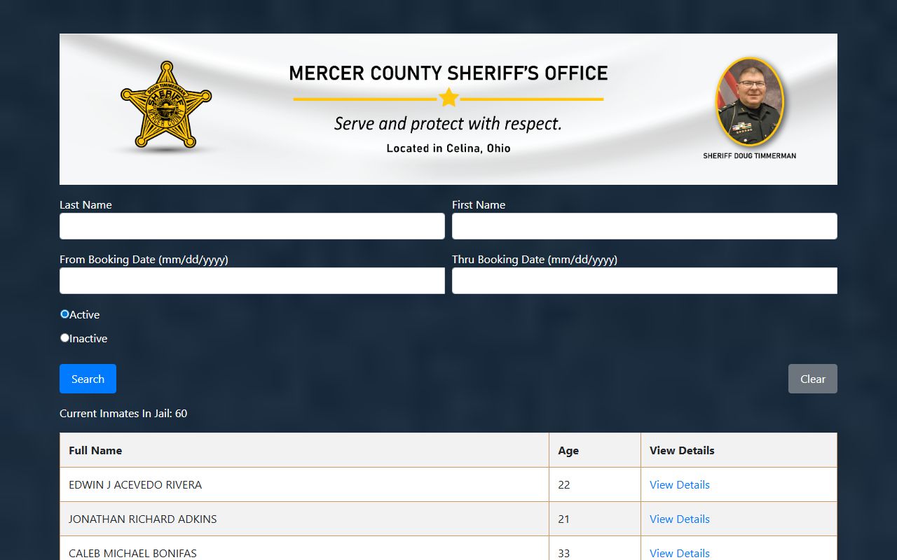Mercer County inmate population search portal