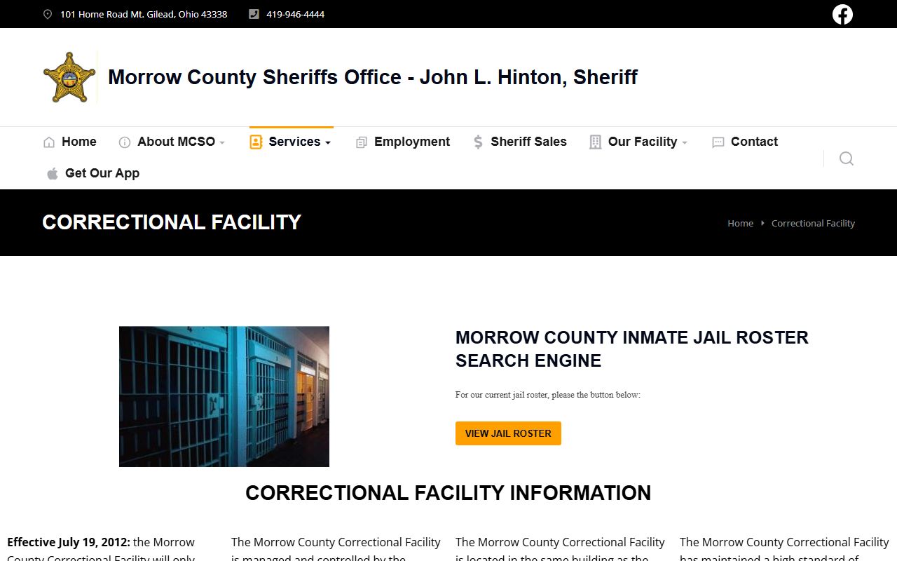 Morrow County inmate population correctional facility page