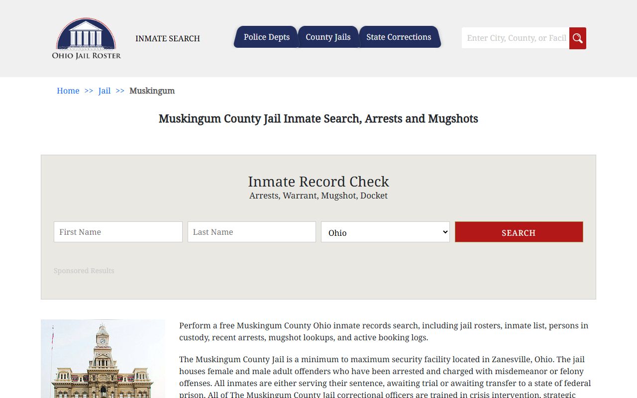 Muskingum County inmate population jail roster page