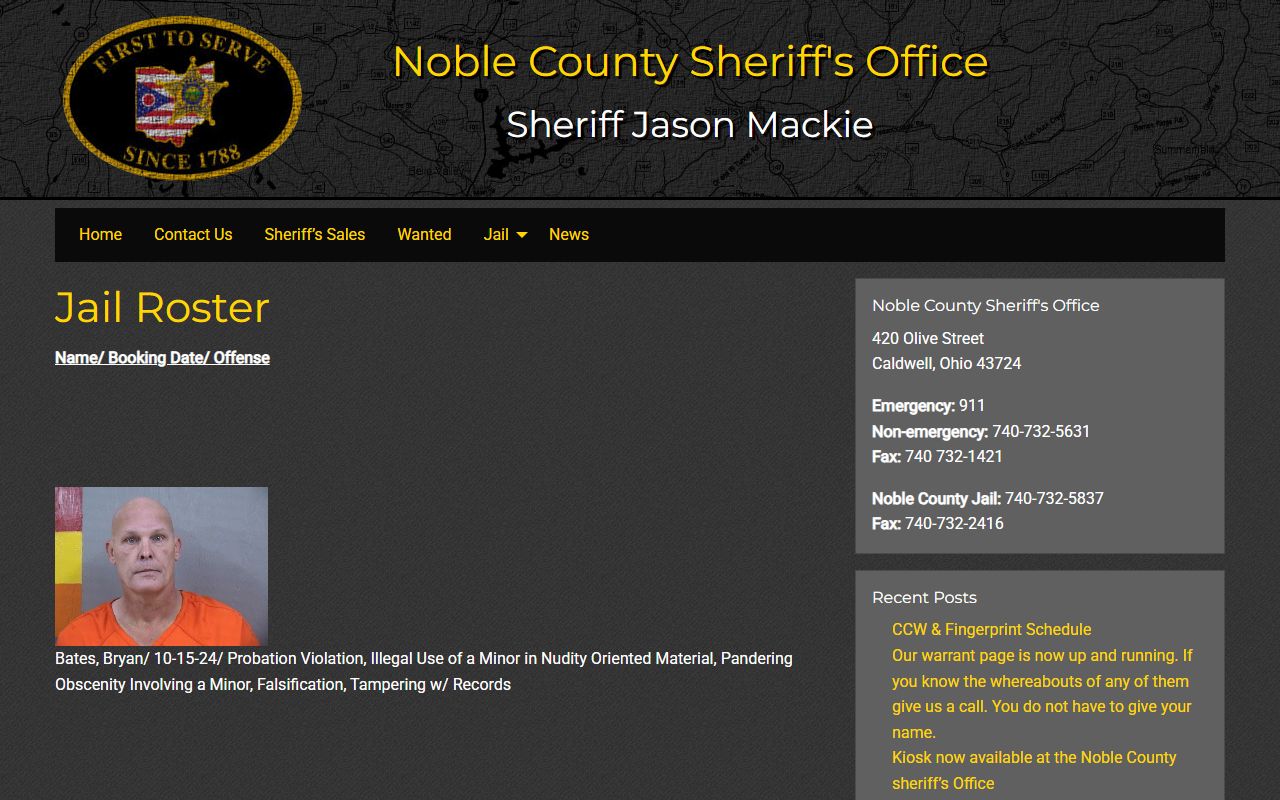 Noble County inmate population jail roster page