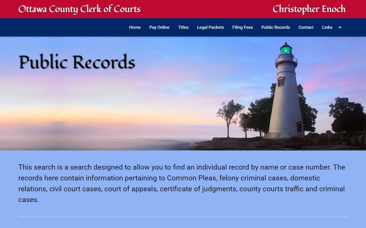 Ottawa County inmate population clerk of courts records search