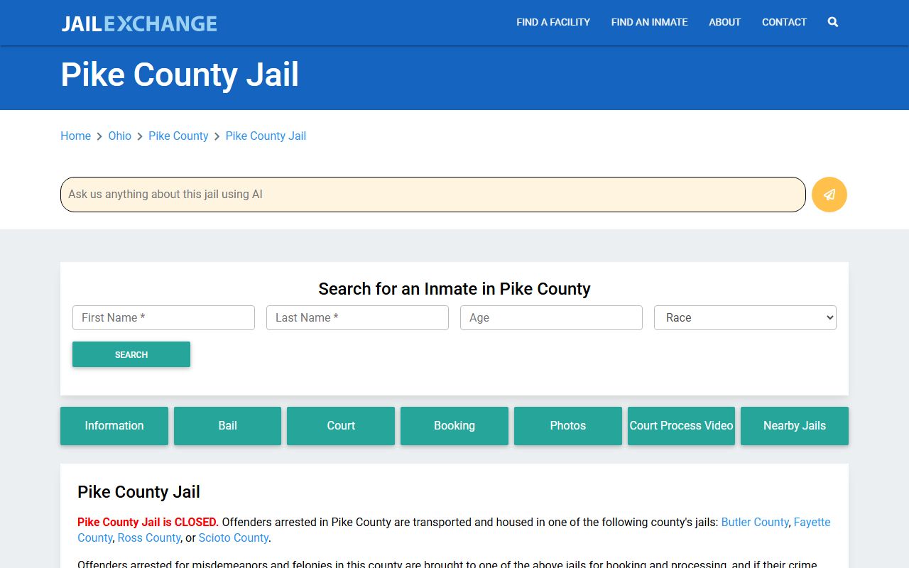 Pike County inmate population Jail Exchange visitation details