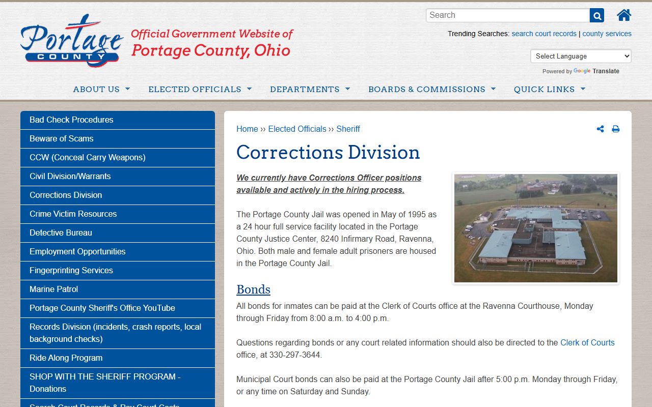 Portage County inmate population jail programs page
