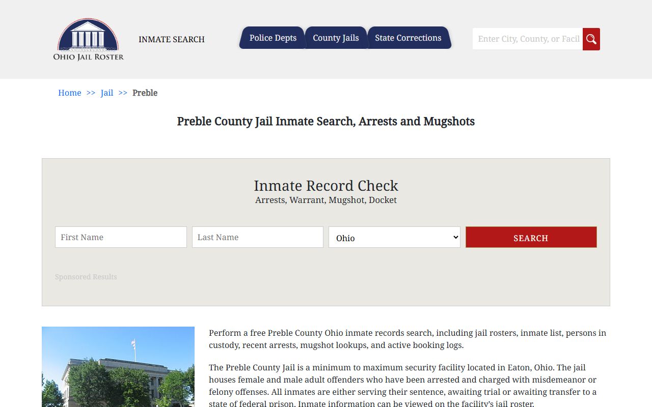 Preble County inmate population jail facility details