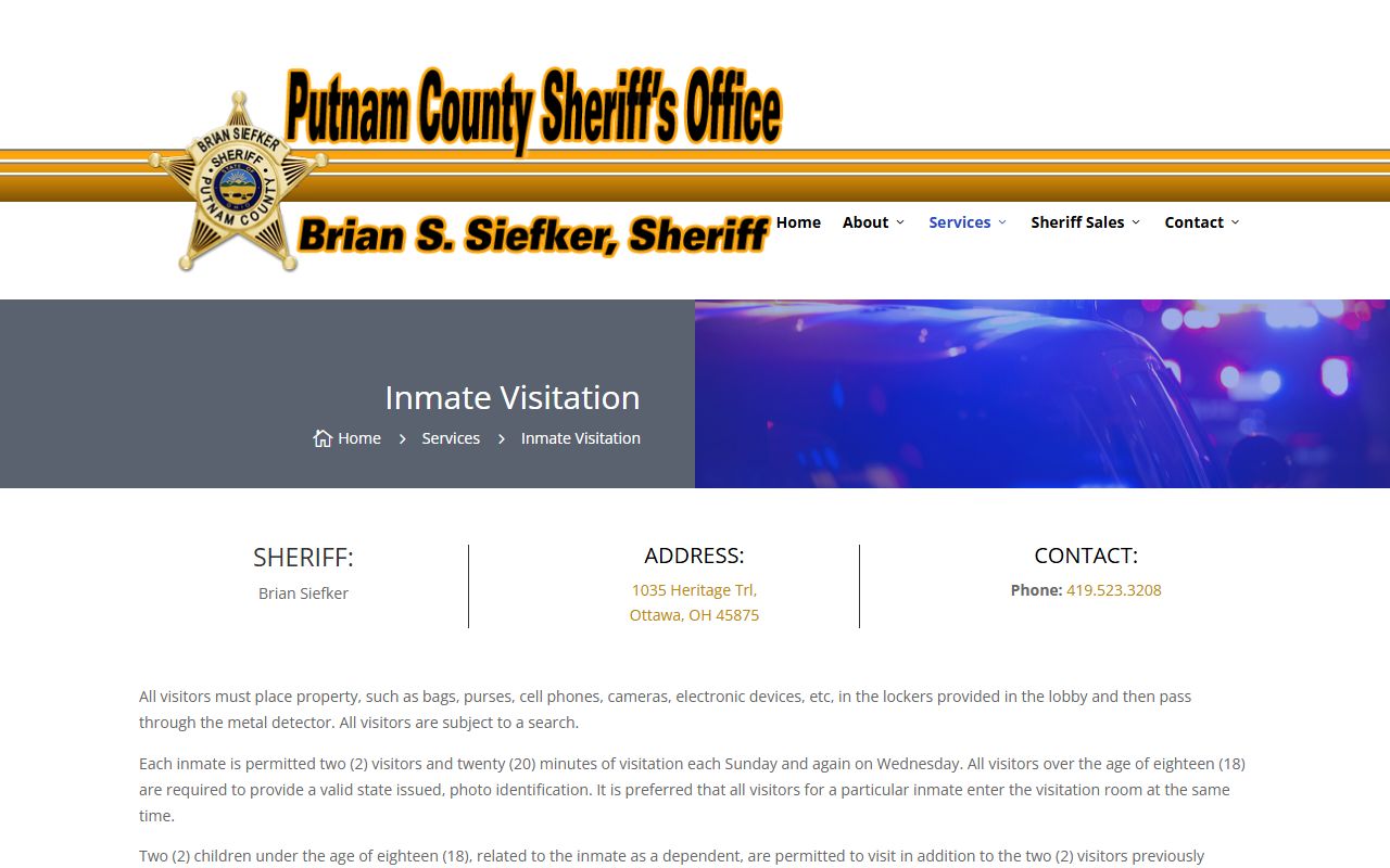 Putnam County inmate population visitation rules page