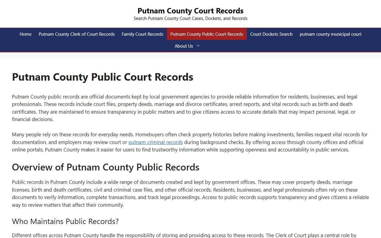 Putnam County inmate population public records page