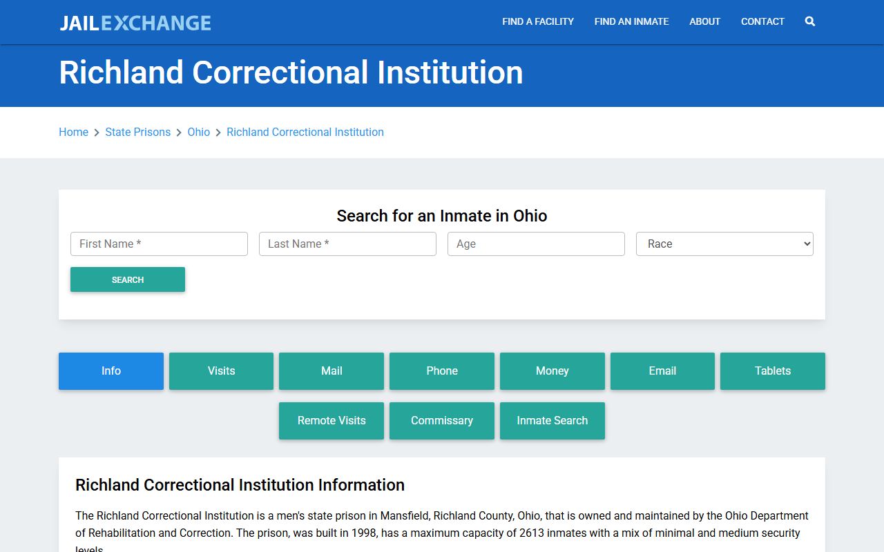 Richland County inmate population Richland Correctional Institution