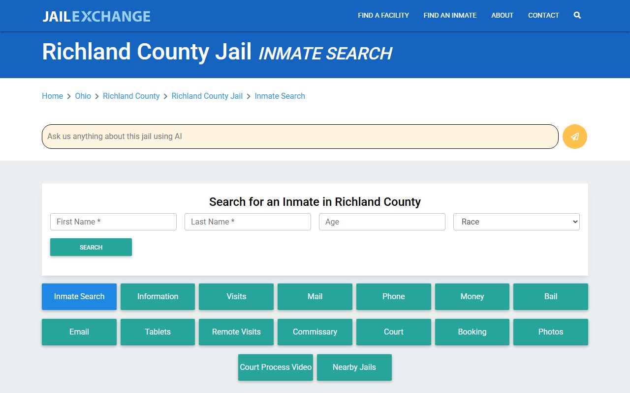 Mansfield inmate population Richland County inmate services
