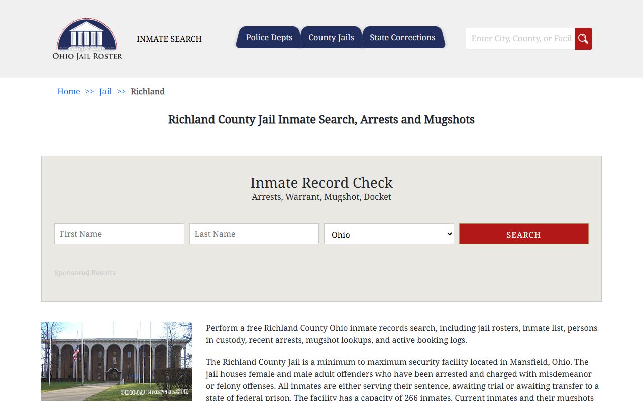 Richland County inmate population jail roster page