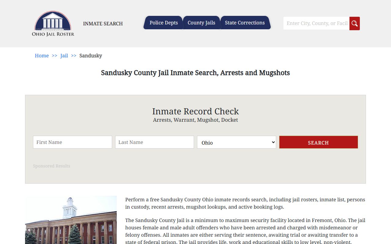 Sandusky County inmate population jail roster page