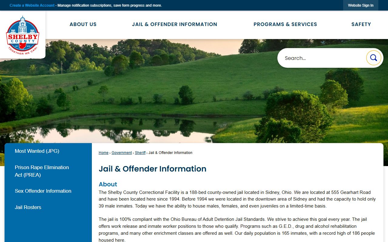 Shelby County inmate population offender information page