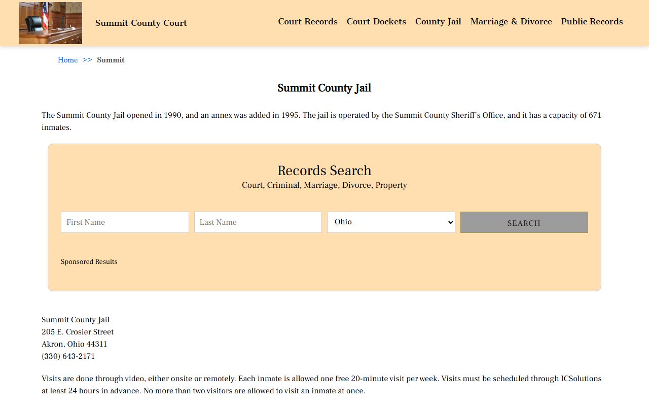 Summit County inmate population jail information page