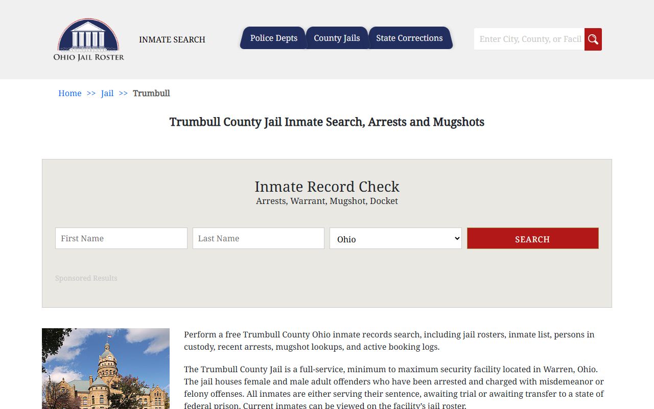 Trumbull County inmate population jail roster listing