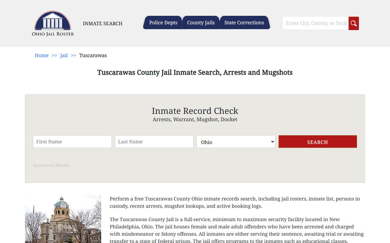 Tuscarawas County inmate population jail roster page