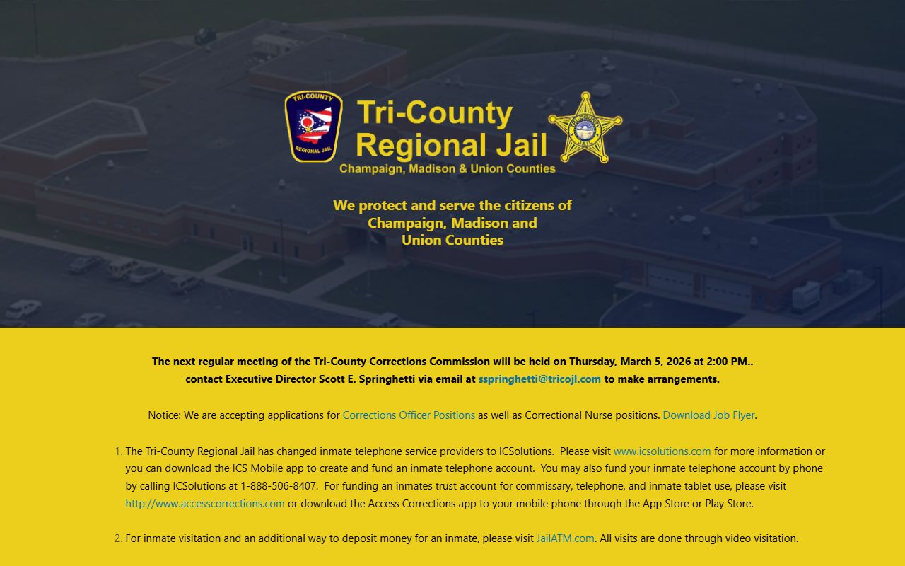 Union County inmate population Tri-County Regional Jail website