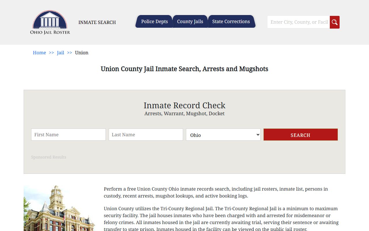 Union County inmate population jail roster listing