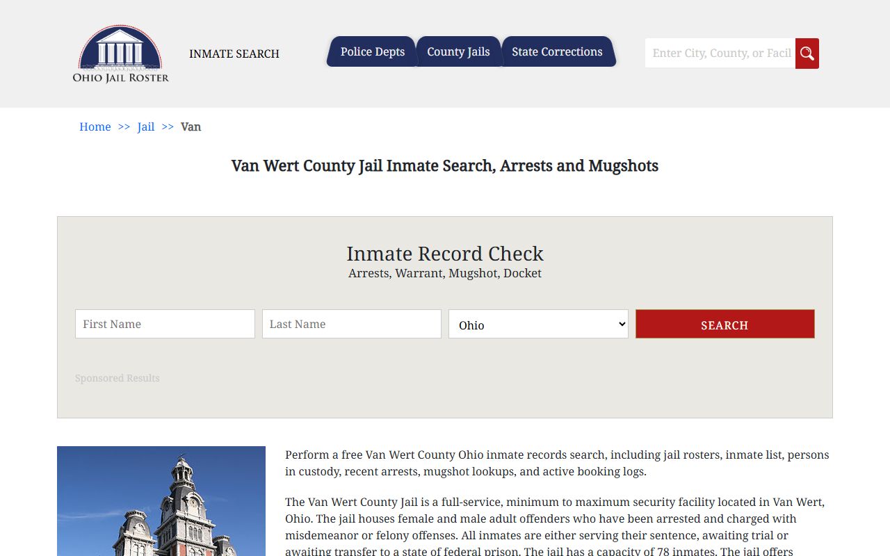 Van Wert County inmate population jail roster page