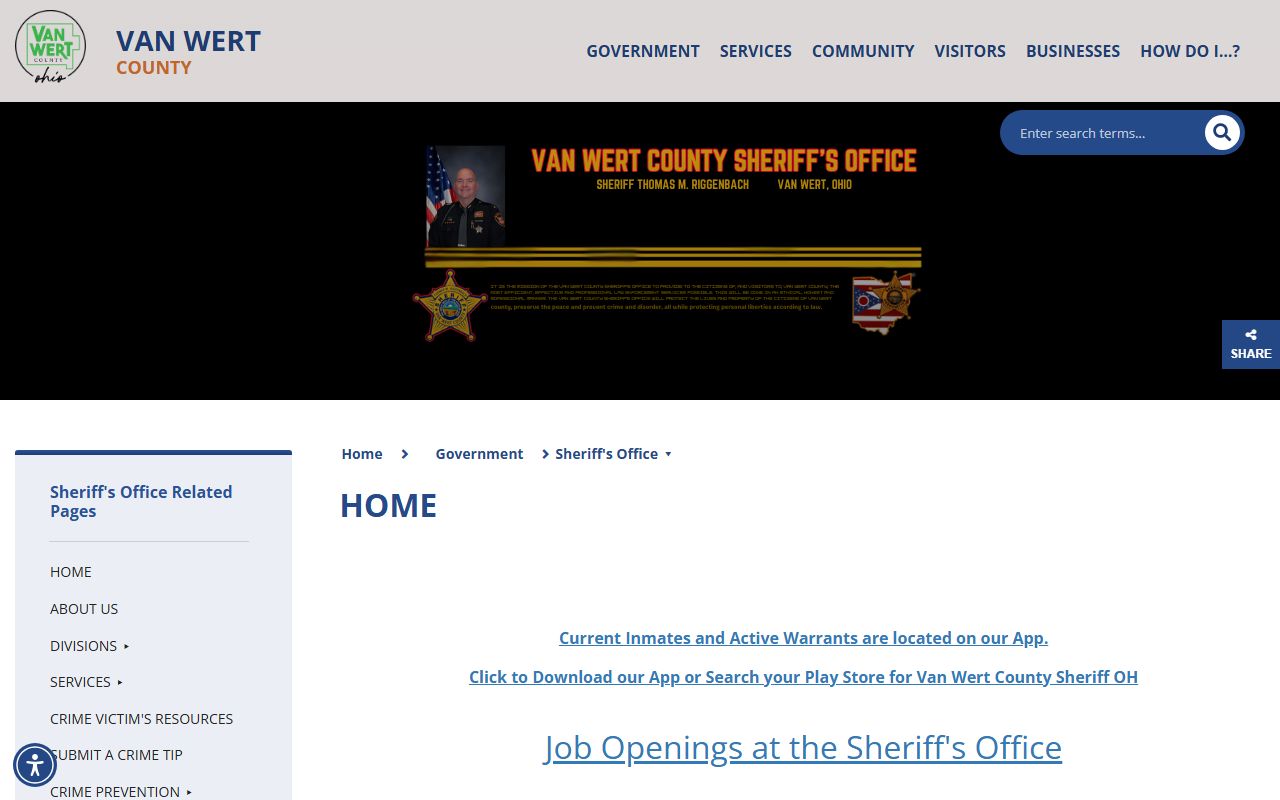 Van Wert County inmate population sheriff's office website