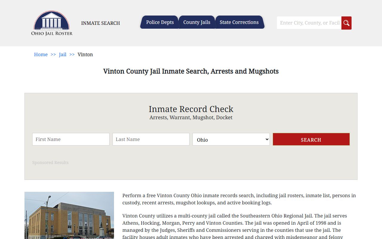 Vinton County inmate population jail roster listing
