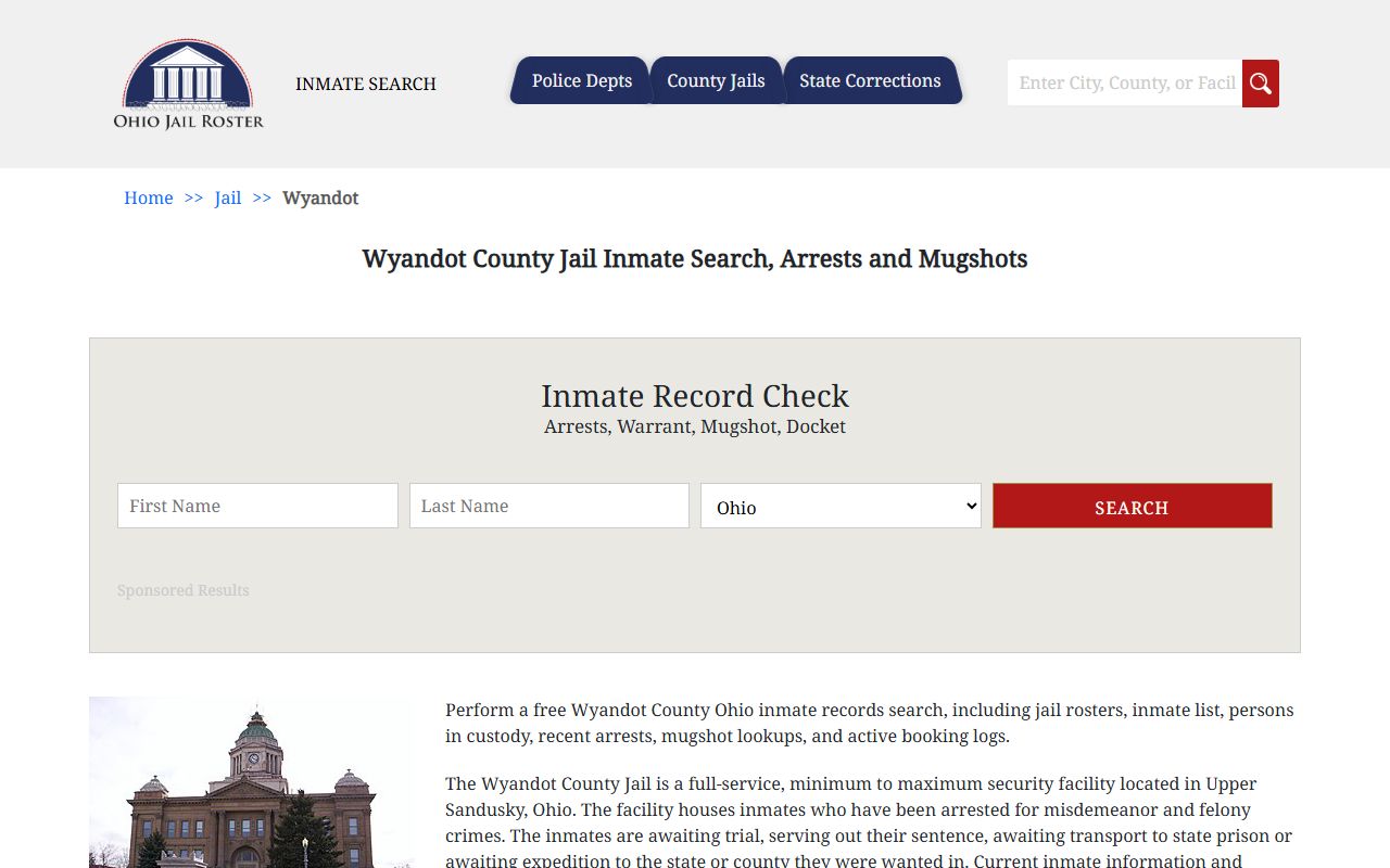 Wyandot County inmate population jail roster listing