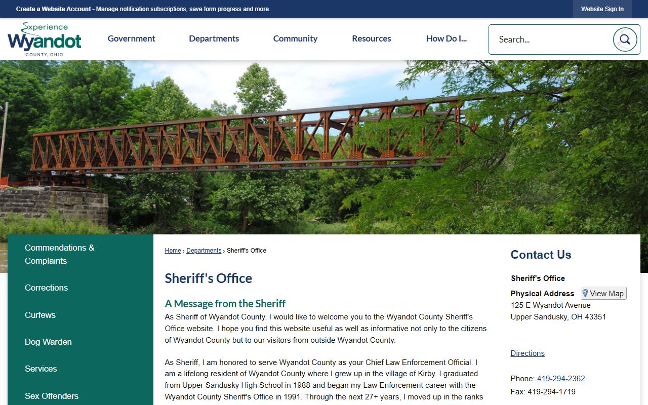 Wyandot County inmate population sheriff's office page