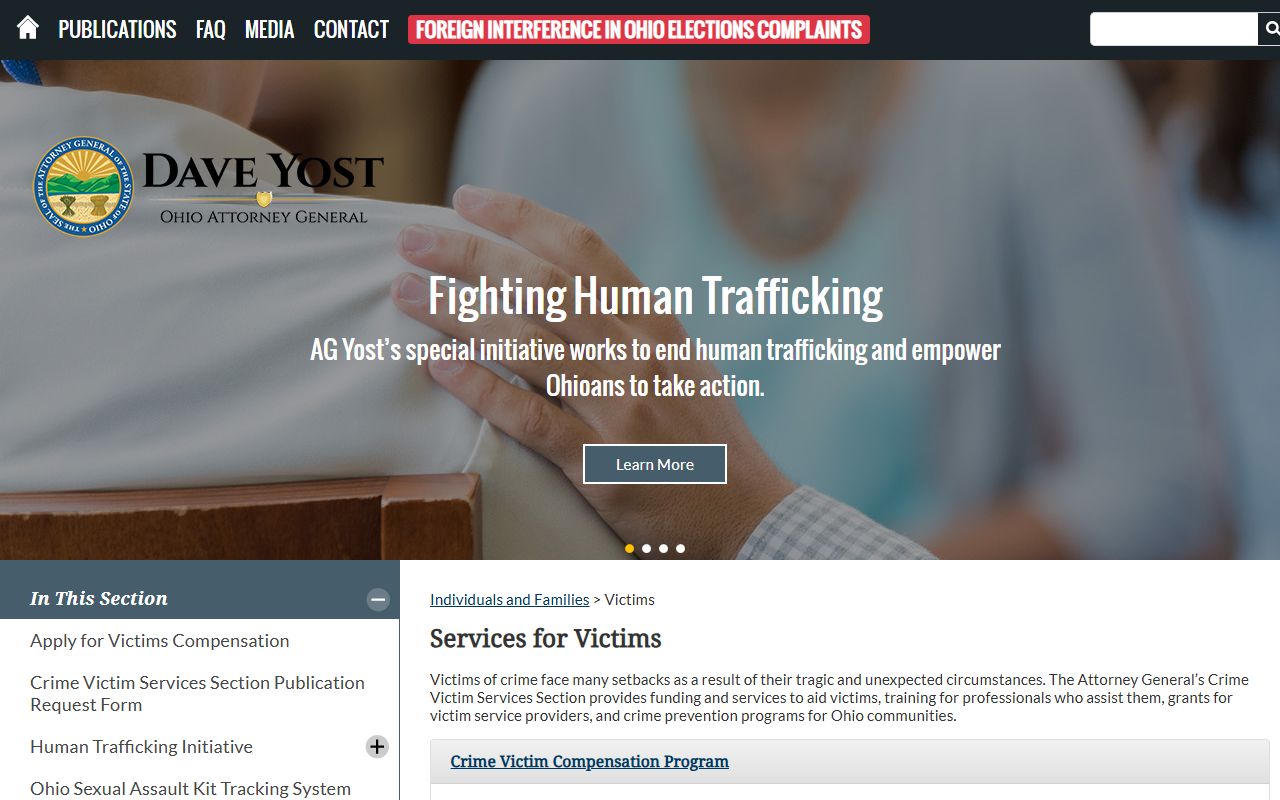 Ohio inmate population AG victim services