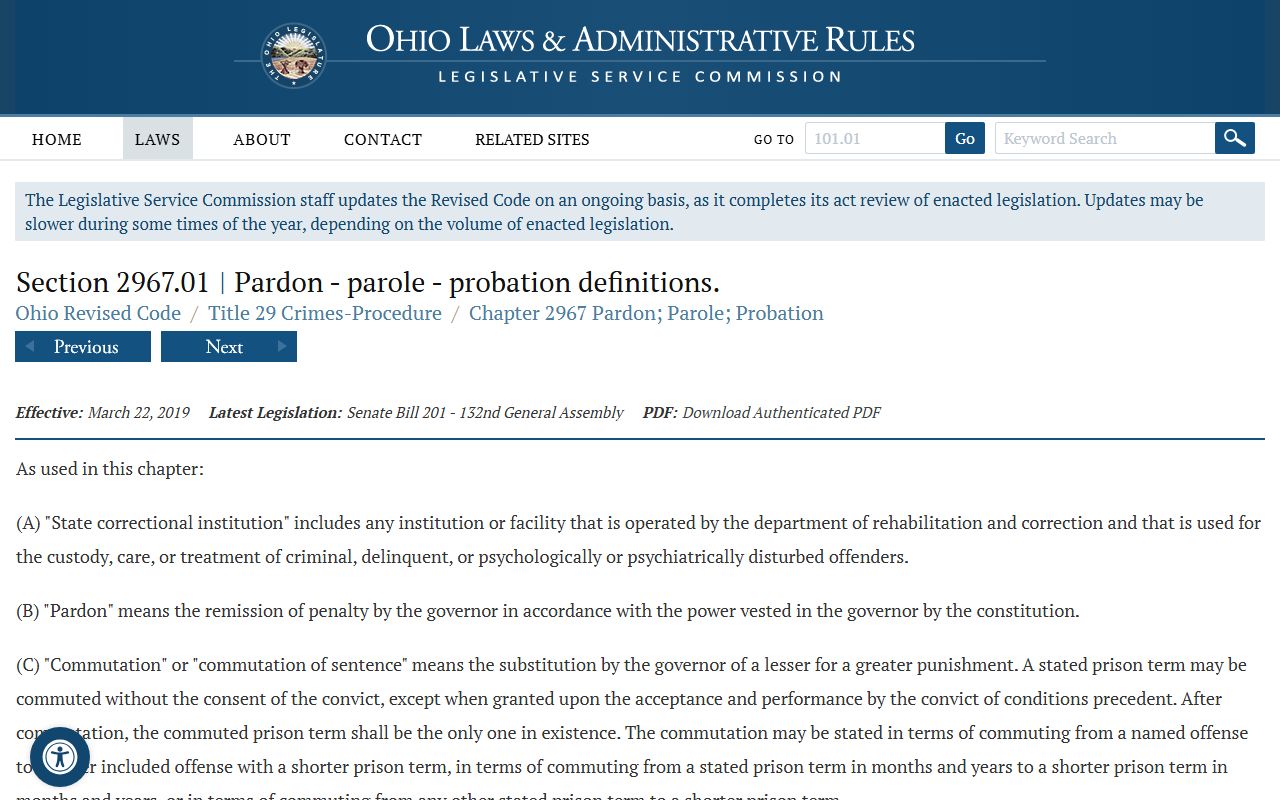 Ohio inmate population parole definitions