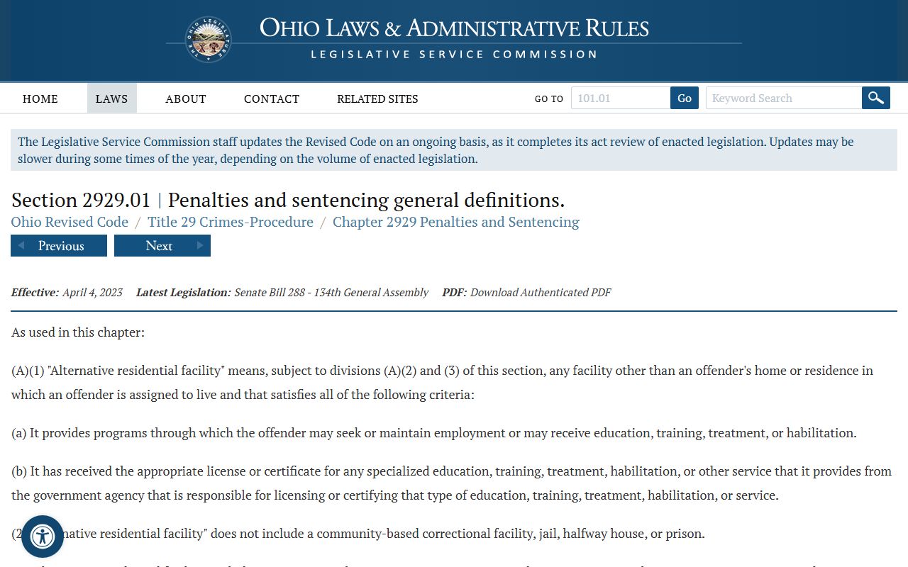 Ohio inmate population sentencing definitions