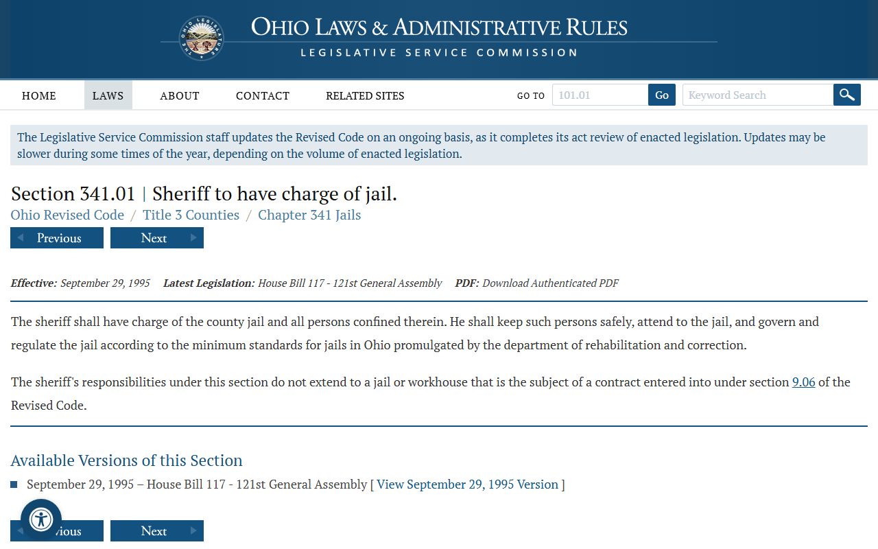 Ohio inmate population sheriff jail authority